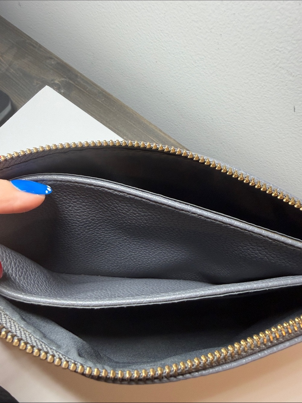 Freshly Picked Pebbled Charcoal Gray Wristlet with Gold Logo - Picture 7 of 9